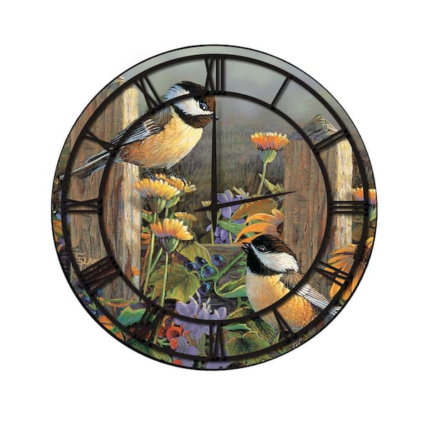 Unbranded Linda's Chickadees Full Coverage Art and Black Numbers Imaged Wall Clock