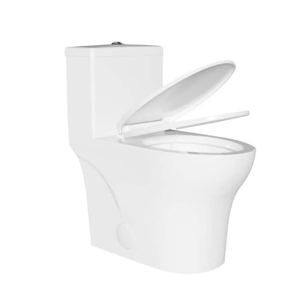 1-Piece Toilet 17 in. Tall Toilet 1.0/1.28 GPF Dual Flush Elongated Toilet in White with Soft Close Seat ADA Toilet