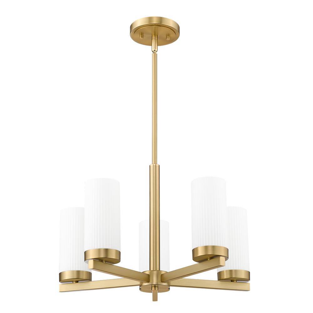 Gold 5-Light Mini Chandelier with Frosted Glass Shades