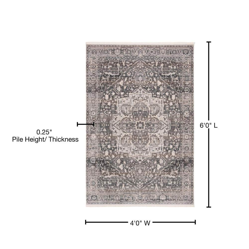Grey Charcoal Synthetic Hand-Knotted 4' x 6' Area Rug