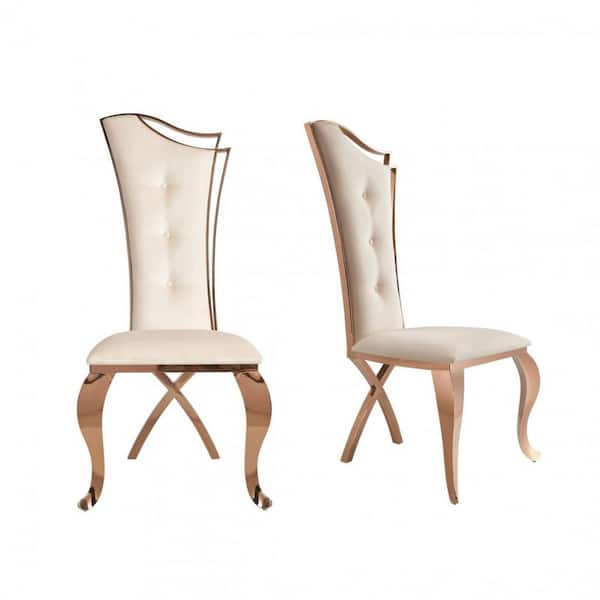 HomeRoots Tufted Beige And Rose Gold Upholstered Velvet Side Chair (Set of 2)