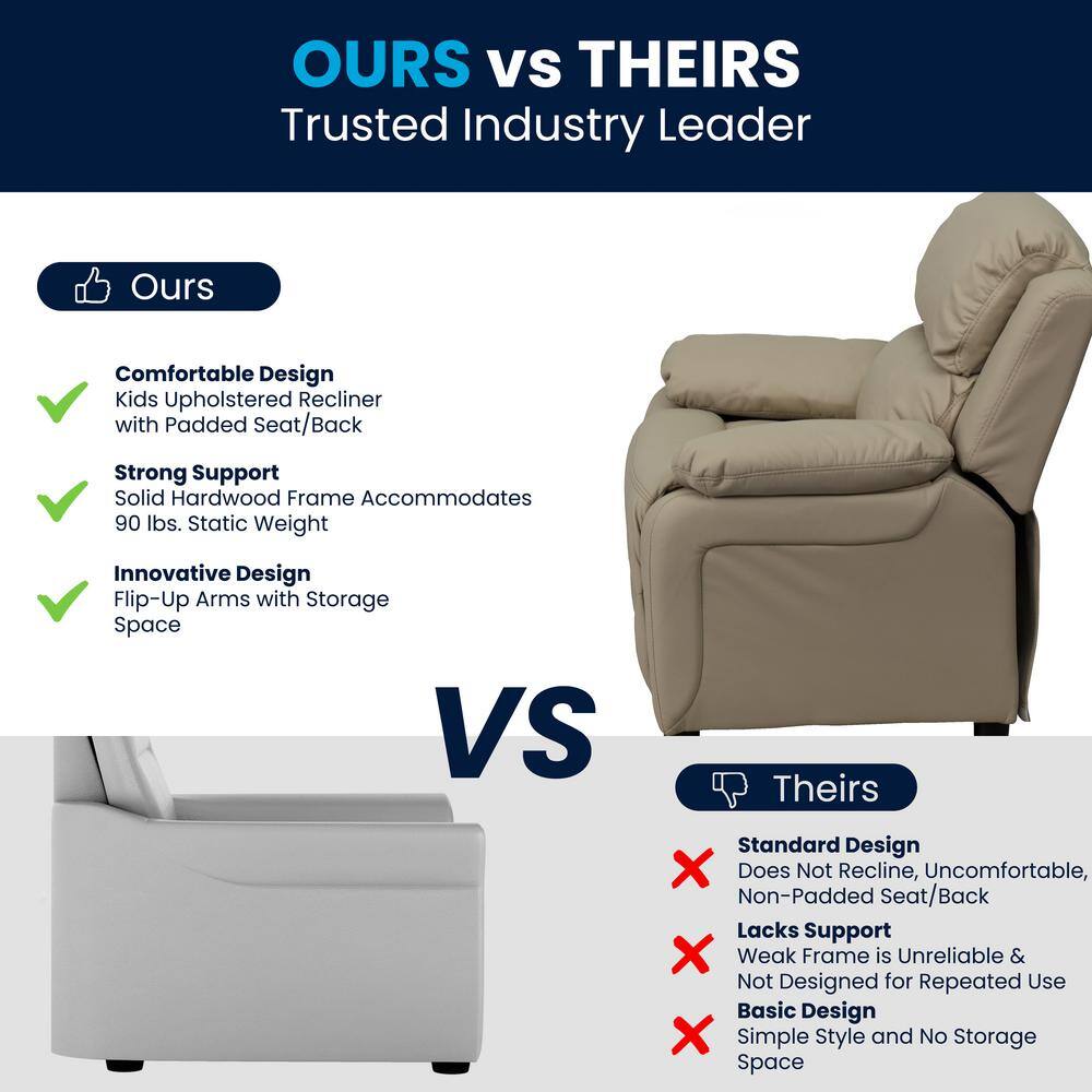Comfy Spot Beige Microfiber Kids' Recliner with Cup Holder
