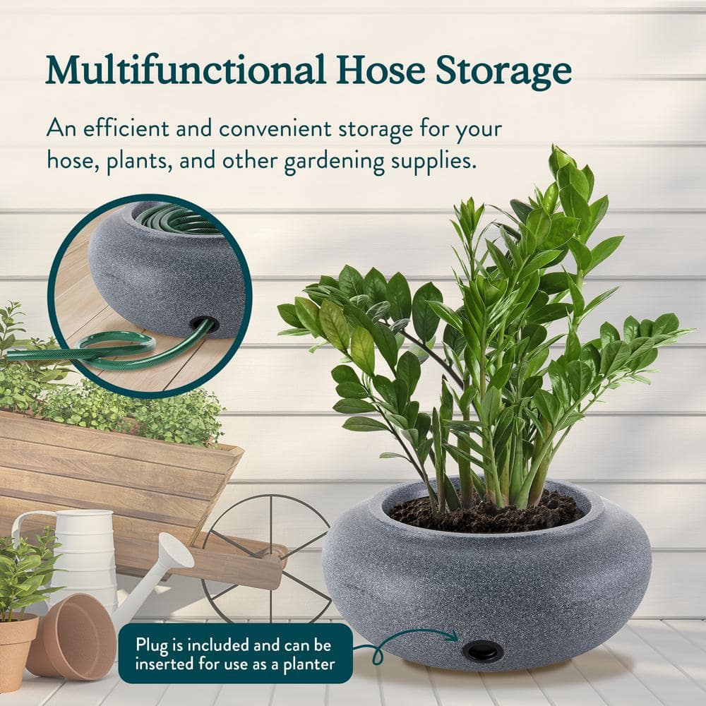Granite Round Outdoor Garden Hose Storage Pot