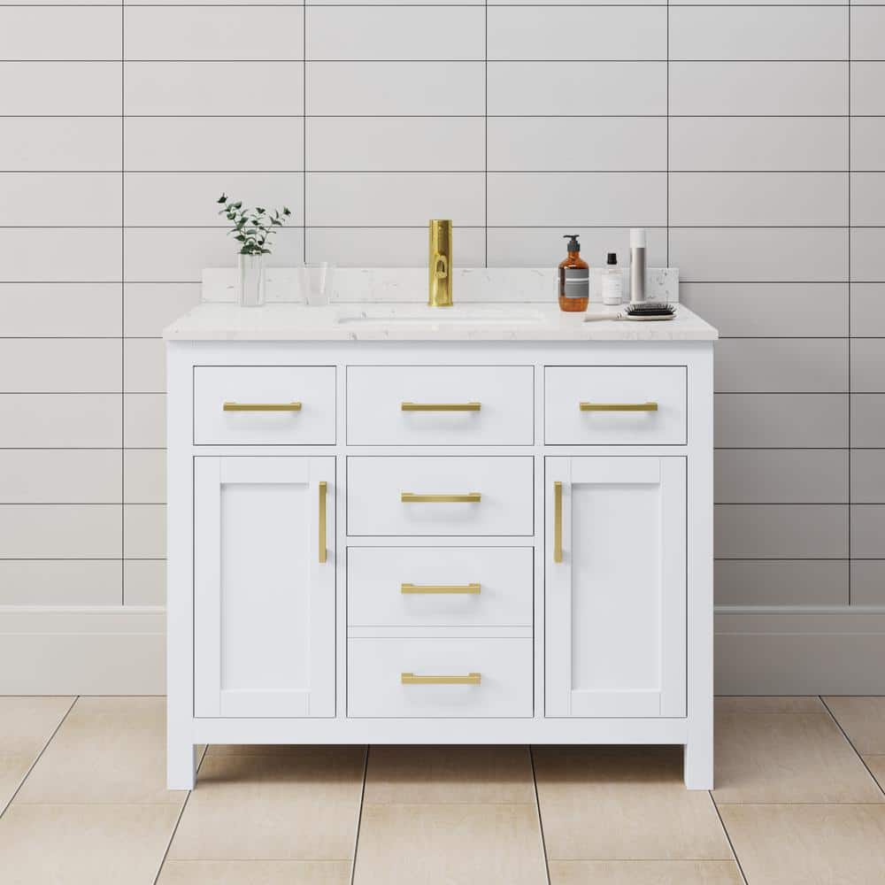 Beckett 42" White and Gold Single Bathroom Vanity