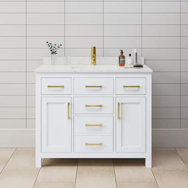 Wyndham Collection Beckett 42 in. W x 22 in. D x 35 in. H Single Sink Bath Vanity in White with Carrara Cultured Marble Top