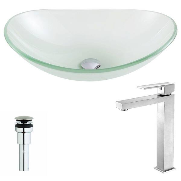 ANZZI Forza Series DecoGlass Vessel Sink in Lustrous Frosted with Enti