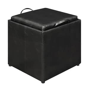 Designs4Comfort Park Avenue Black Faux Leather Storage Ottoman with Stool and Reversible Tray