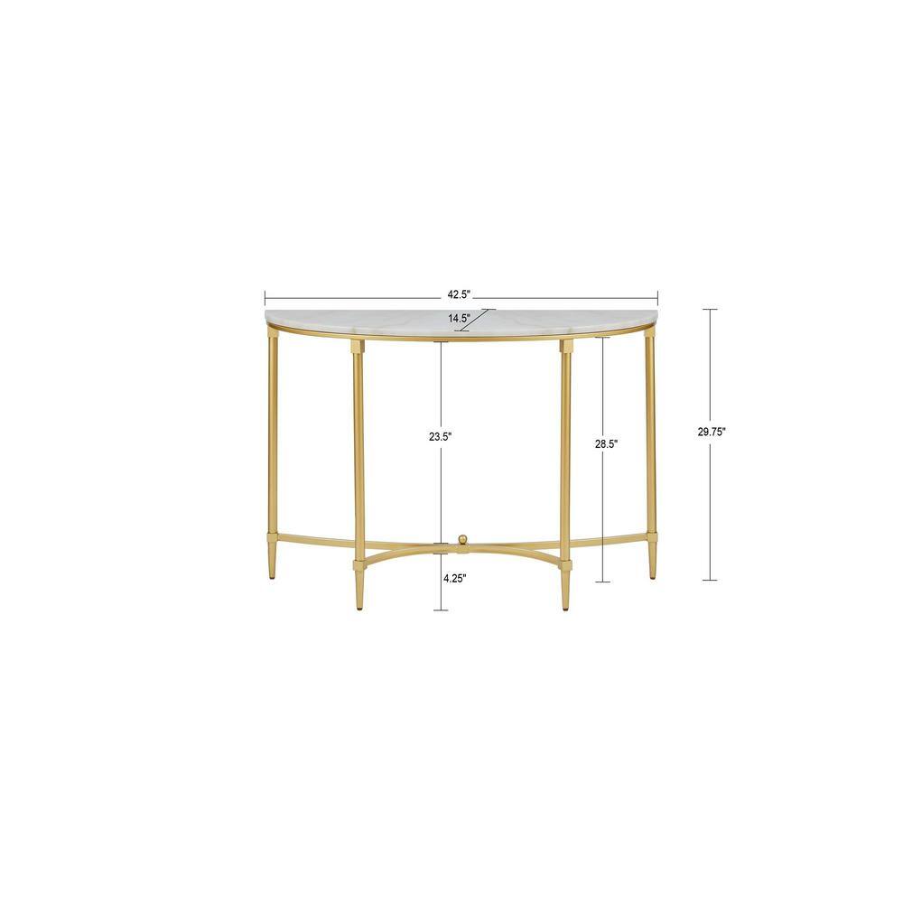 Elegant Bordeaux Demilune Console with White Marble Top and Gold Legs
