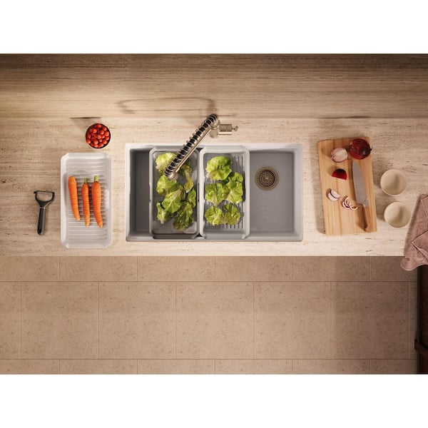 Billings 32.5 in. Undermount Single-Bowl Workstation Kitchen Sink in Matte White