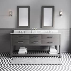 72 in. W x 21.5 in. D Vanity in Cashmere Grey with Marble Vanity Top in Carrara White and Chrome Faucets