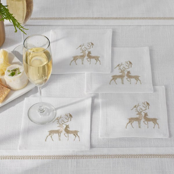 Company Cotton Metallic Reindeer 6 in. W x 6 in. H Metallic Gold Cotton Napkins Set of 4