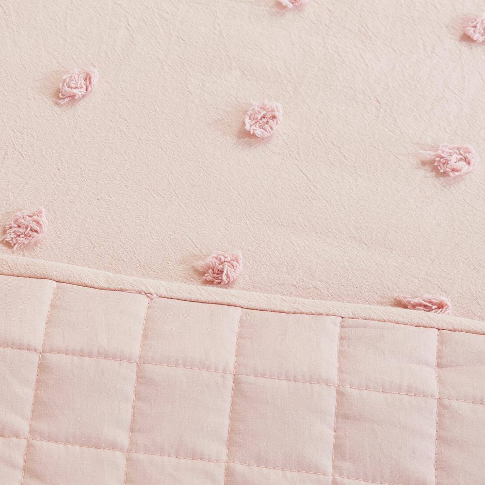 Chic Pink Cotton Daybed Coverlet Set with Chenille Dots