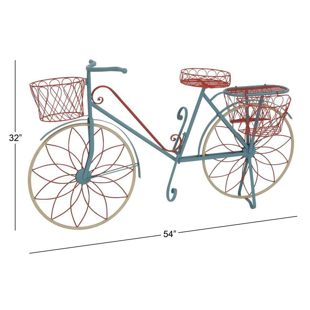Vintage Blue and Red Metal Bicycle Plant Stand with Baskets