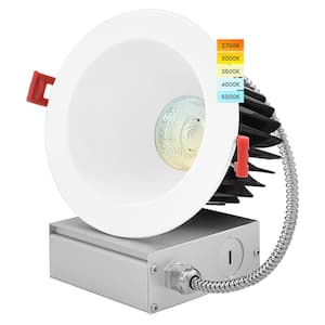 4" LED Recessed Light with J-Box, 18W, 1500 Lumens, 5 Color Selectable, Dimmable, Wet Rated, IC Rated, ETL Listed