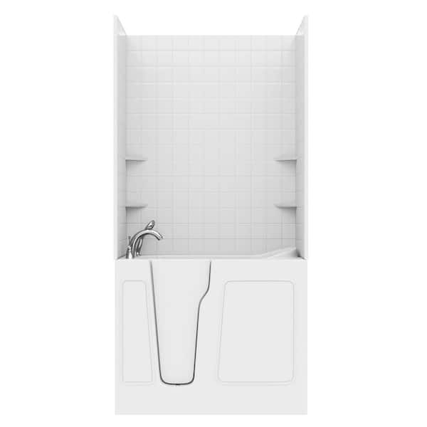 Nova Heated Series 26 in. x 46 in. Left Drain Air Jetted Bathtub in White with 4 in. Tile Shower Wall Kit