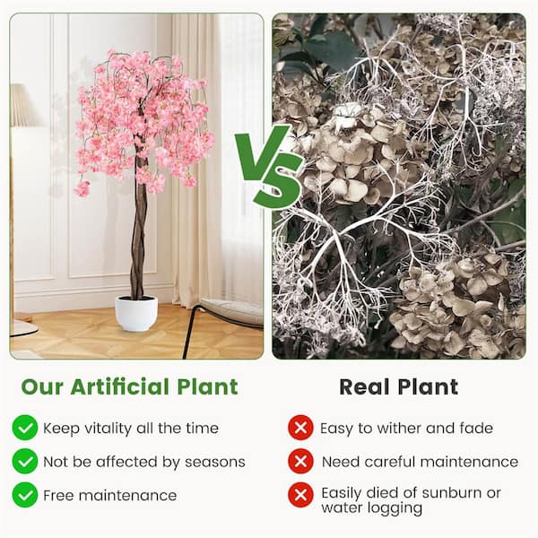 HONEY JOY 2 Pack 5.5 ft. Tall Artificial Cherry Blossom Tree with