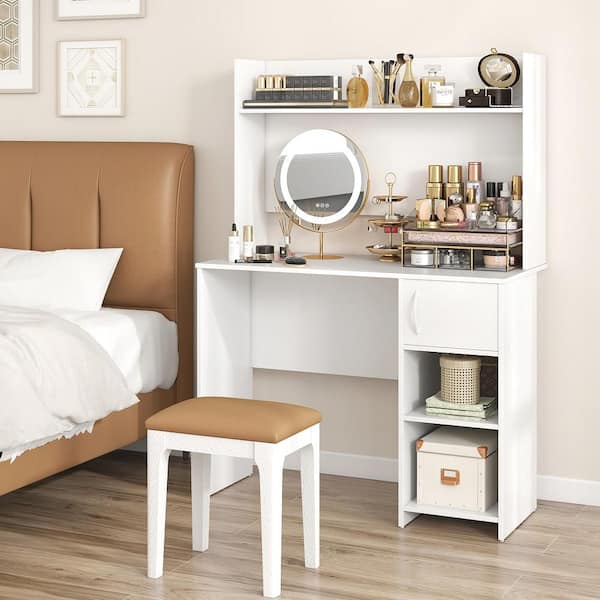 Gymax 41.5 in. White Computer Desk Home Office Desk with Raised