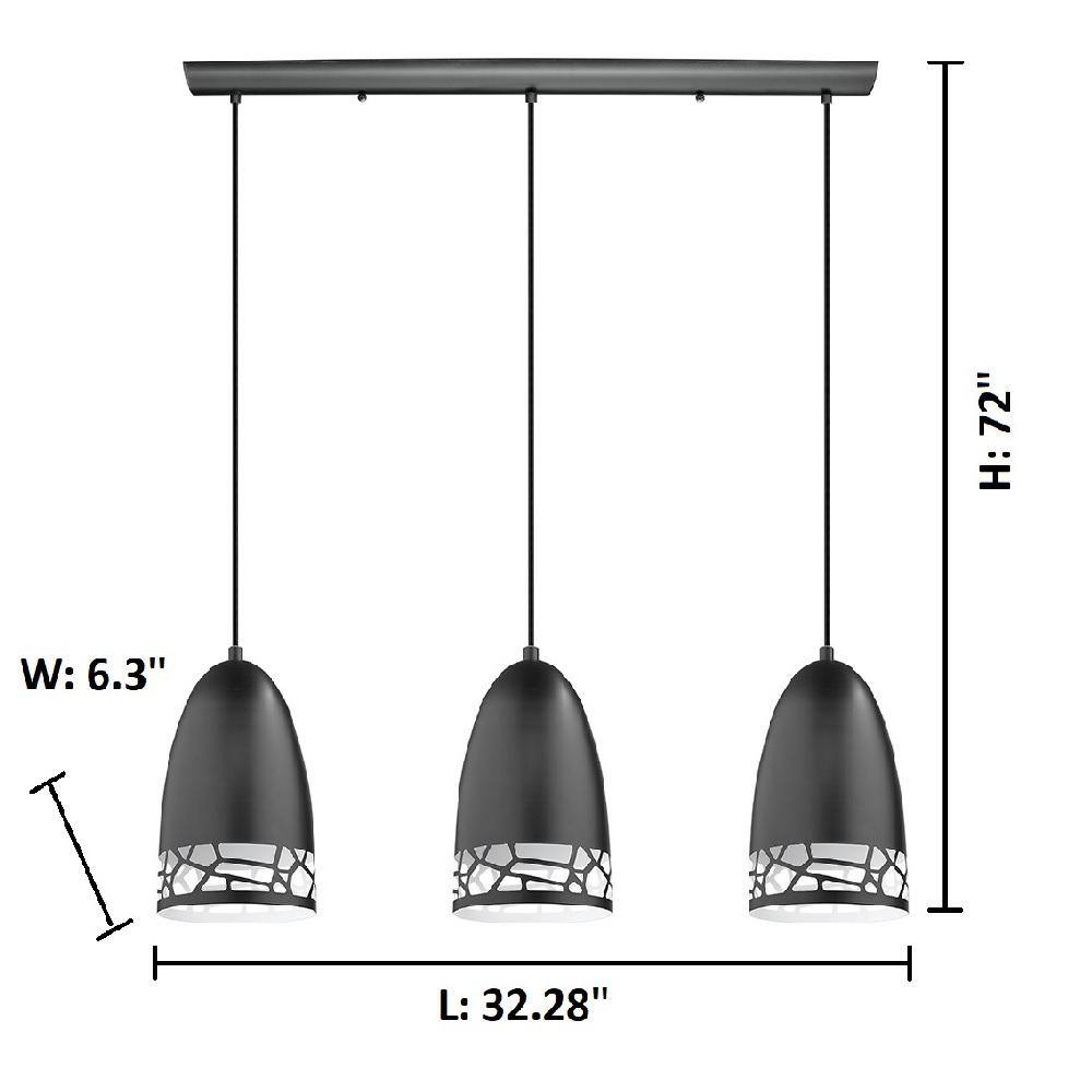 Savignano Matte Black and White 3-Light Pendant