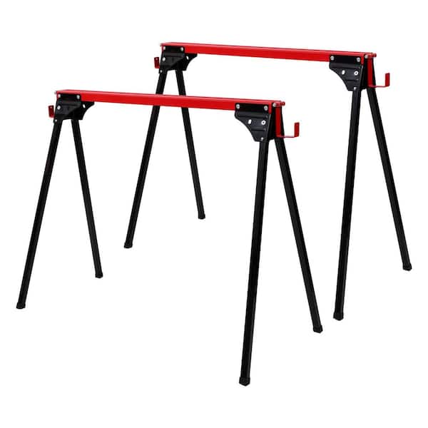 Saw Horses 2 Pack, Folding Portable Work Horse with Fast Open Legs, Steel Sawhorse for Garage, Workshop, Fully Assembled
