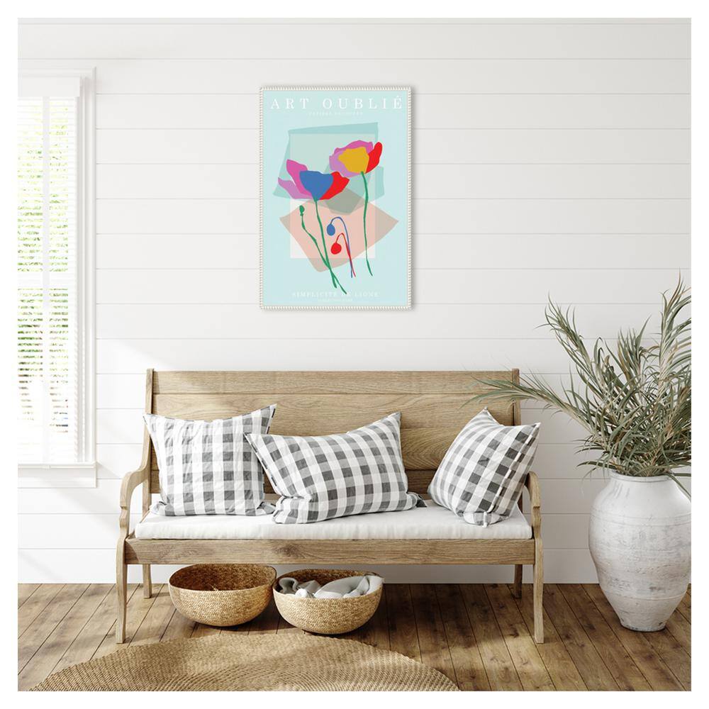 Beaded White Framed Abstract Floral Canvas Wall Art
