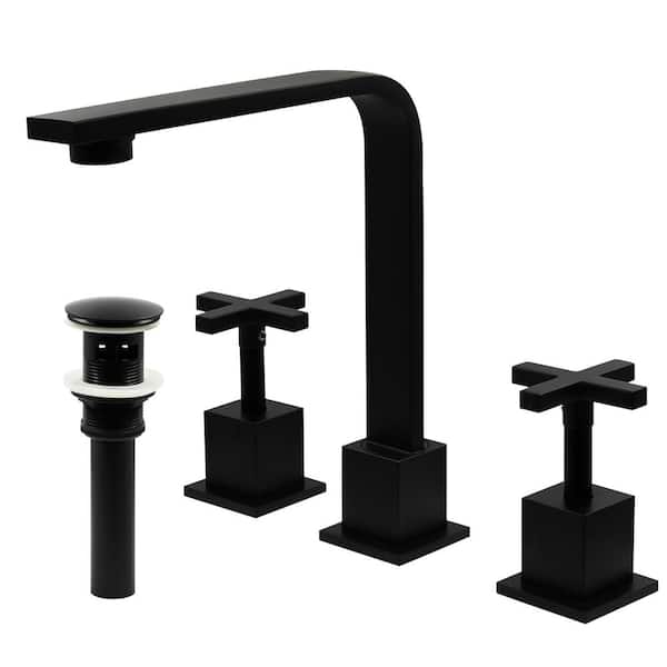 Novatto MULD 8 in. Widespread 2-Handle Lavatory Bathroom Faucet with Overflow Drain in Matte Black