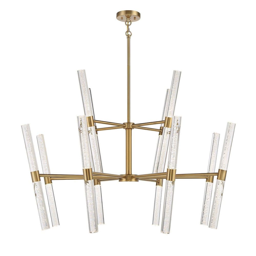 Arlon 24-Light Warm Brass LED Chandelier with Clear Bubble Glass