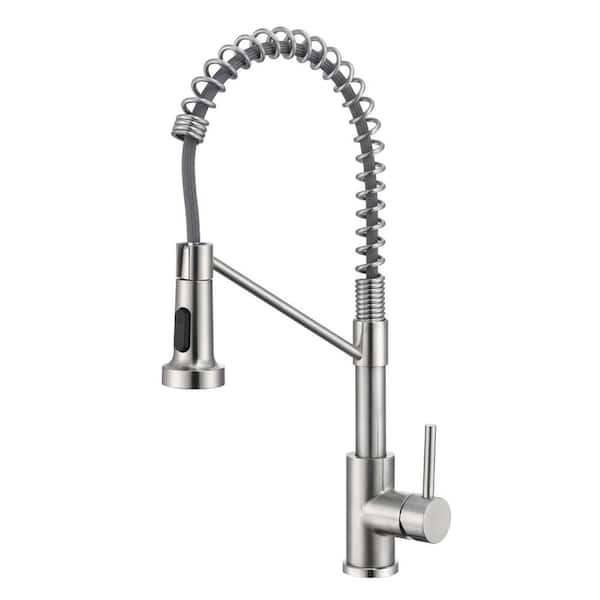 Tahanbath 6.69 in. H Single Handle Pull Down Sprayer Kitchen Faucet Single Handle in Brushed Nickel with 360° Spout Swivel