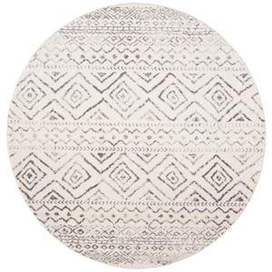 Tulum Ivory/Gray Doormat 3 ft. x 3 ft. Round Geometric Diamonds Striped Area Rug