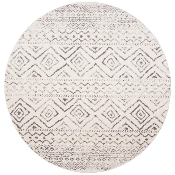 SAFAVIEH Tulum Ivory/Gray 7 ft. x 7 ft. Round Geometric Diamonds Striped Area Rug