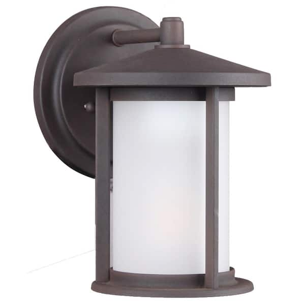 DSI 1-Light Weathered Bronze Frosted Glass Outdoor Wall Lantern