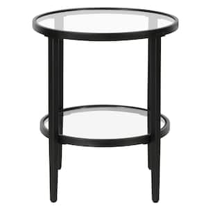 Hera 20 in. Blackened Bronze Round Glass Top End Table