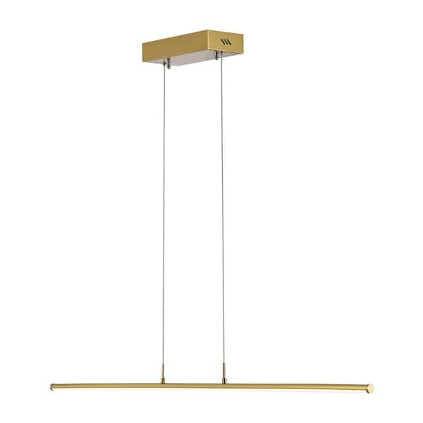 Conley 39.5 in. 24-Watt Brass Gold 1-Light Adjustable Integrated LED Metal Linear Pendant Light, Brass Gold