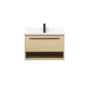 30 in. W Single Bath Vanity in Maple with Engineered Stone Vanity Top in Ivory with White Basin with Backsplash