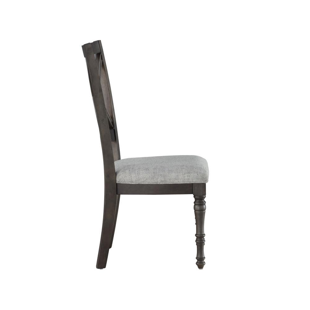 Gray Linen Upholstered Cross Back Side Chair Set