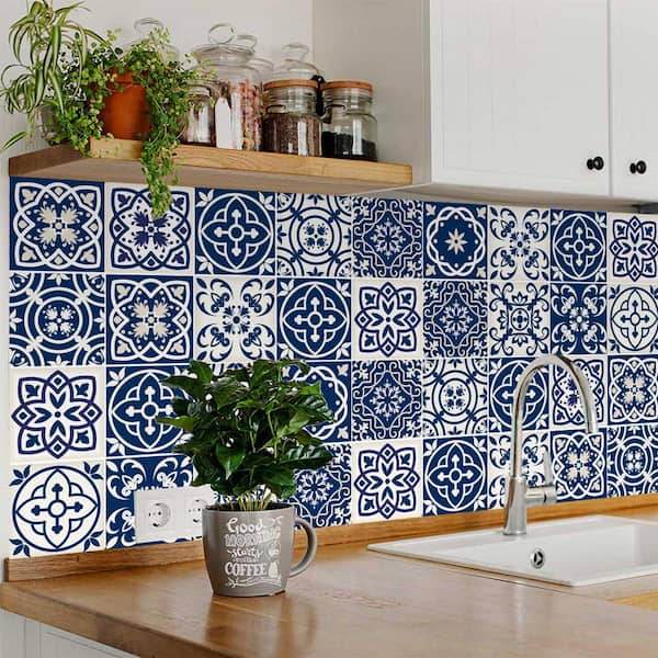 Blue and White SB9 5 in. x 5 in. Vinyl Peel and Stick Tile (24 Tiles, 4.17 sq. ft./pack)