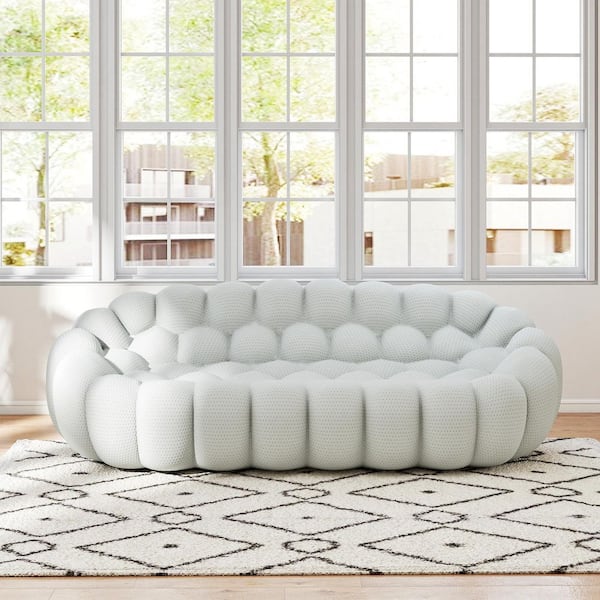 98 in. Bubble Love Seat, Gray Mesh Fabric Armless 3-Seater Modern Floor Couch Loveseat, No Assembly Required