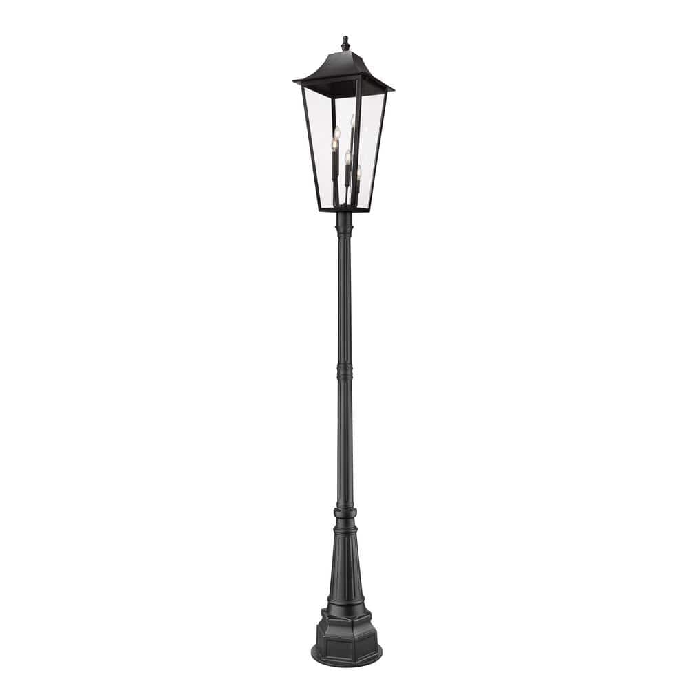 Gannon 5-Light Black Stainless Steel Hardwired Outdoor Marine Grade Post-Li