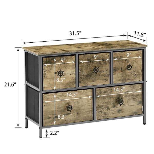 VECELO Extra Wide Dresser Storage Gray 5-Drawers 31.5 in.D Dresser with Sturdy Steel Frame, Easy-Pull Fabric Bins 11.8 in. W VECELO Extra Wide Dresser Storage Gray 5-Drawers 31.5 in.D Dresser with Sturdy Steel Frame, Easy-Pull Fabric Bins 11.8 in. W