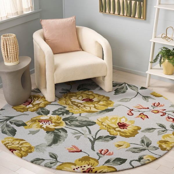 Jardin 6 ft. x 6 ft. Gold/Sage Floral Round Rug