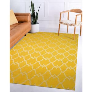 Yellow 7 ft. 9 in. x 9 ft. 9 in. Polyester Transitional Reversible Moroccan Outdoor Rug