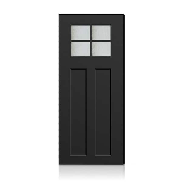 36 in. x 80 in. Reversible Decorative Glass Black Modern Exterior Fiberglass Front Door Slab Door