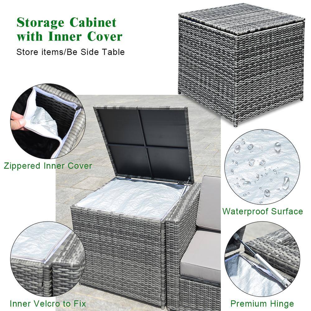 6-Piece Black Wicker Rattan Outdoor Sofa Set with Storage Table