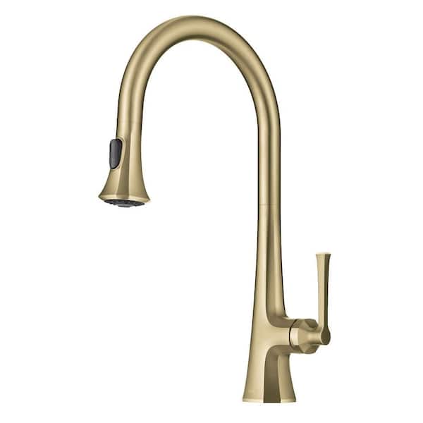 Savan Brushed Gold 17.625 in. H Pull Down Kitchen Faucet with 360° Spout Swivel