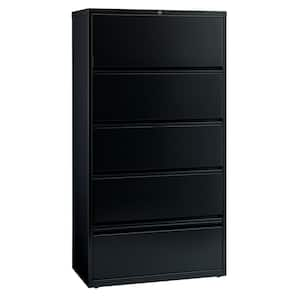 36 in. Wide 5-Drawer Lateral File Cabinet with Roll-Out Shelves, Holds Letter, Legal and A4 Hanging Folders, Black