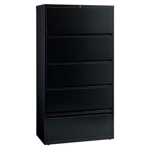 36 in. W 5-Drawer Black Lateral File Cabinet with Roll-Out Shelves, Holds Letter, Legal and A4 Hanging Folders