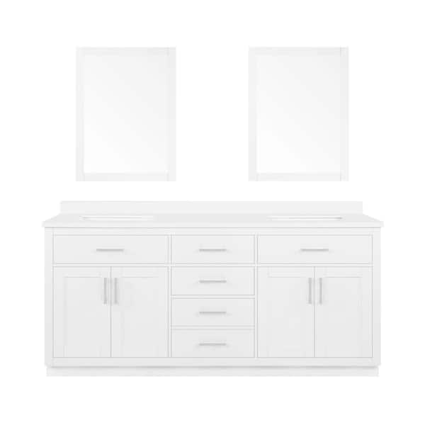OVE Decors Bailey 60 in. W x 22 in. D x 34 in. H Bath Vanity in White with White Engineered Quartz Top and White Mirror