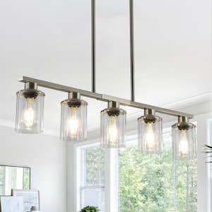 5-Light Brushed Nickel Pendant Light Chandelier with Clear Glass Shades with No Bulbs Included