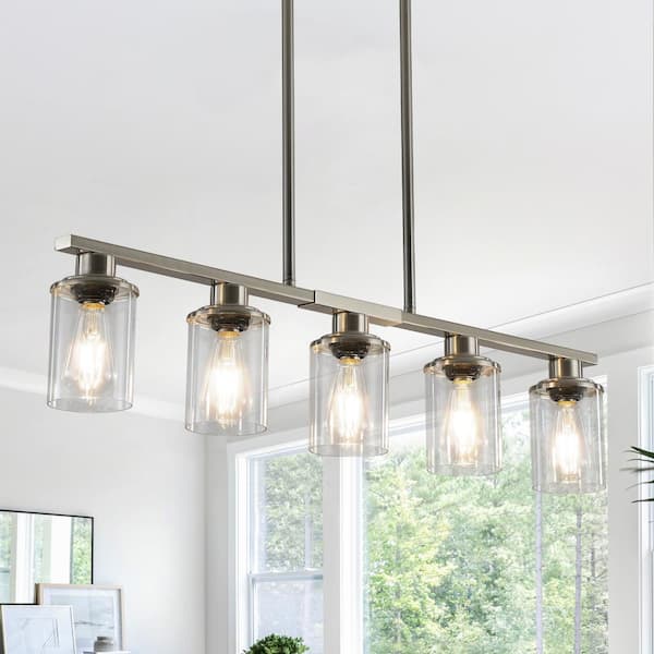 Lasaideal 5-Light Brushed Nickel Pendant Light Chandelier with Clear Glass Shades with No Bulbs Included
