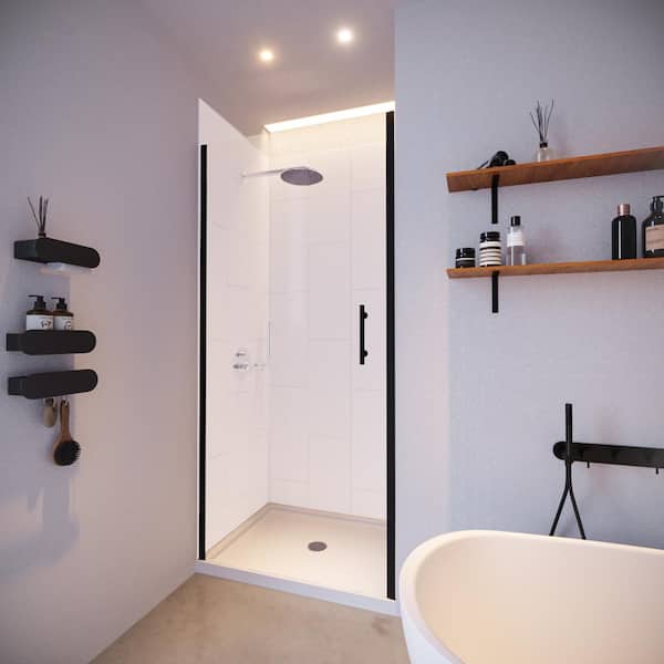Winter White-Presidio 36 in. x 36 in. x 83 in. Base/Wall/Door Square Alcove Shower Stall/Kit Matte Black Center