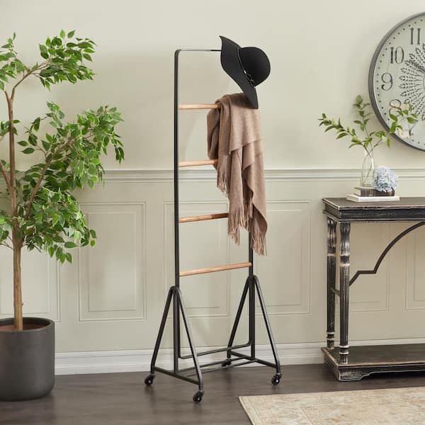 Litton Lane 61 in. Black Metal 4 Rack Ladder with Wheels